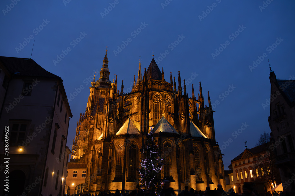 St. Vitus Cathedral Exterior at Blue Hour on New Year's Eve in Prague