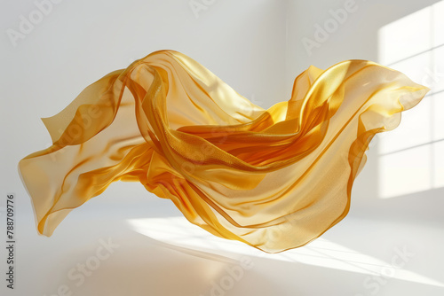 piece of veil fabric floating in a white studio, cloth motion abstract background © Chili