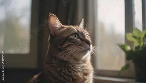 a cat is looking out of a window 