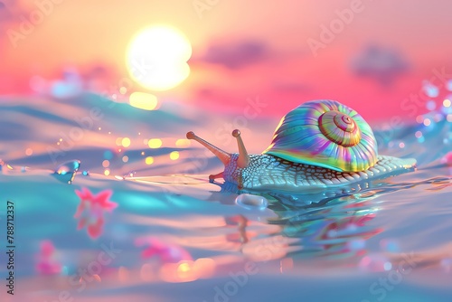 A lone snail races against the setting sun, determined to reach its destination before nightfall