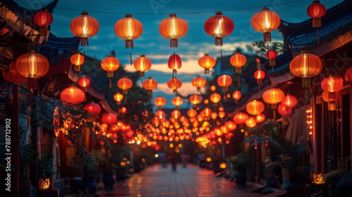 Vibrant Red Lanterns Line the Street