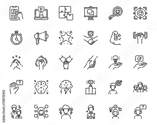 Minimal Teamwork in business management icon set