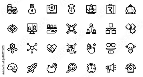 Minimal Teamwork in business management icon set
