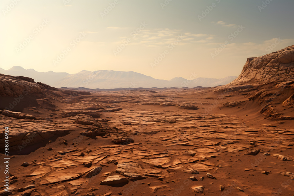 Naklejka premium Mars surface, surface on mars, space, mars landscape surface