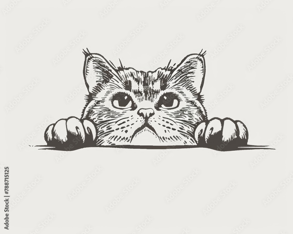 Peeking Feline Linocut Design of a Scottish Fold Cat Generative AI