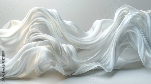 Graceful fabric ribbon flows in an elegant border shape against a pristine white backgrou photo