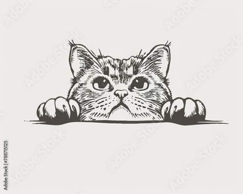 Peeking Feline Linocut Design of a Scottish Fold Cat Generative AI