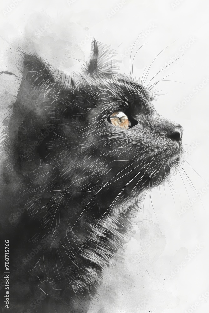 Minimalist Cat Line Art Print in Black and White Generative AI Minimalist Cat Line Art Print in Black and White Generative AI
