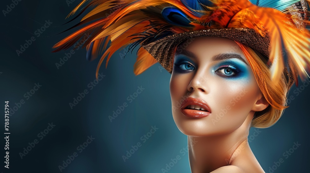 Portrait of a fashion model girl with extravagant colorful creative art makeup. Abstract makeup splash Portrait of a fashion model girl with extravagant colorful creative art makeup. Abstract makeup splash