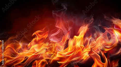 Vibrant Fiery Flames Illuminating Dark Night - Intense Heat and Energy Concept