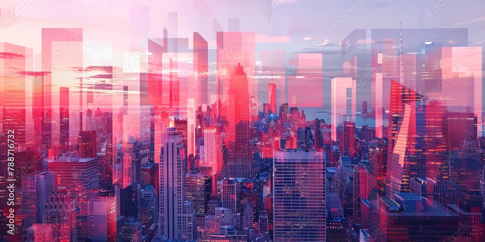 City skyline with digital advertising displays
