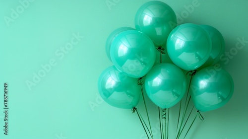  A tree-shaped arrangement of green balloons against a light green backdrop, casting a shadow on the wall