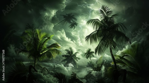 Weather forecast - heavy rain storm wind in the tropical forest  disasters due to climate warming