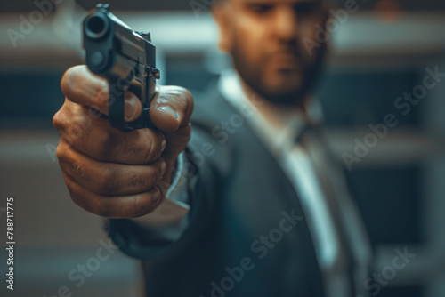 Businessman showing gun sign