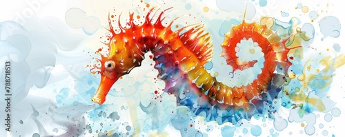 a sea horse against colourful abstract water colour painting background photo