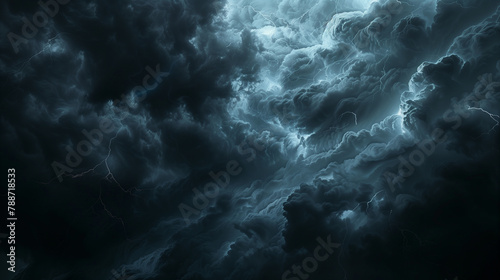 Dark, ominous sky filled with thick, foreboding storm clouds, with lightning visible (1) © Visual Craft