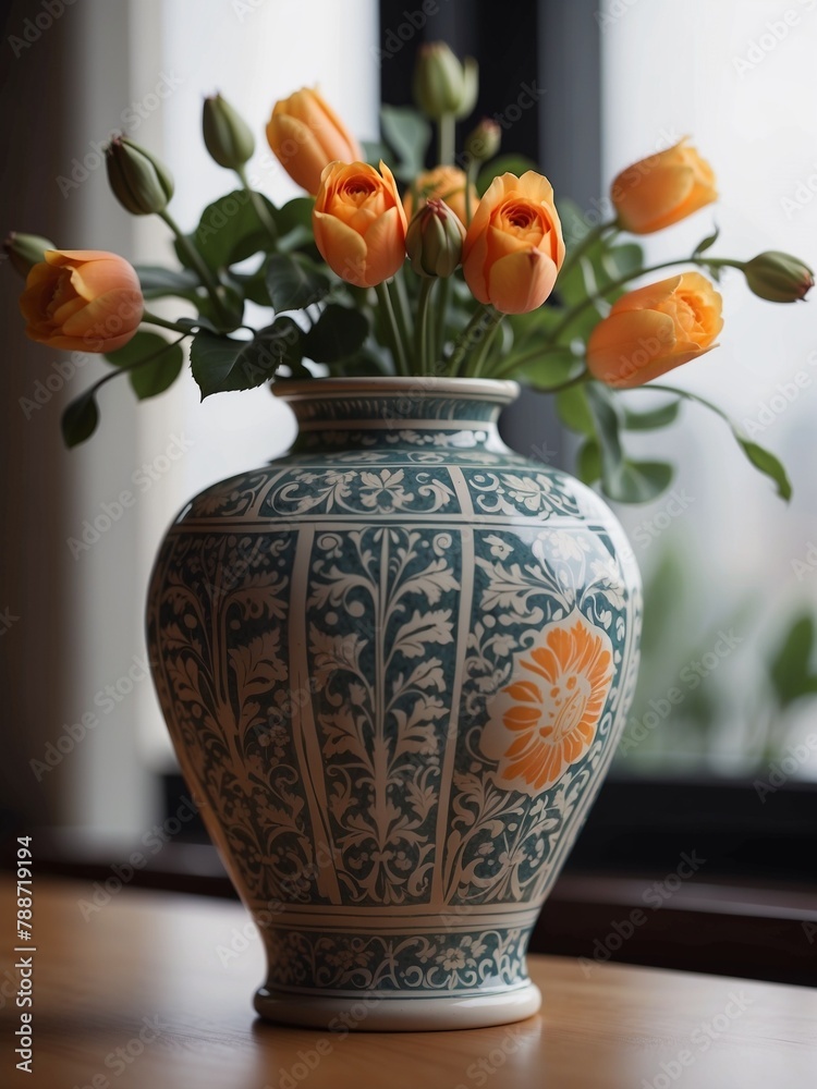 vase with orange tulpins vase with orange tulpins