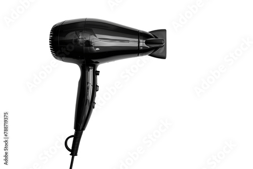 Professional Black Hair Dryer with Nozzle Attachment - isolated on White Transparent Background, PNG
