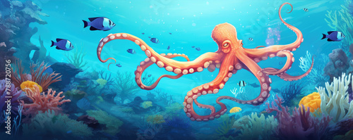 Colorful underwater scene featuring an octopus © Michal