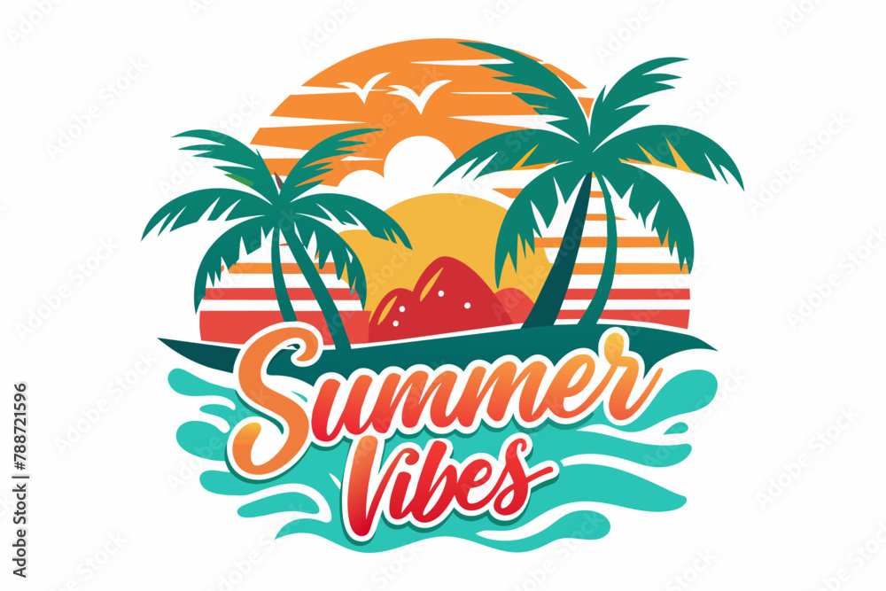 Text  Summer Vibes, Hawaii Beach, T Shirt Design white background