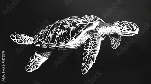 Linocut Art Depicting a Stylized Sea Turtle Scene Generative AI