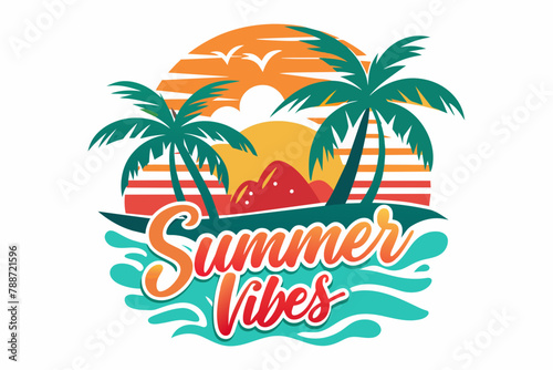 Text Summer Vibes, Hawaii Beach, T Shirt Design white background