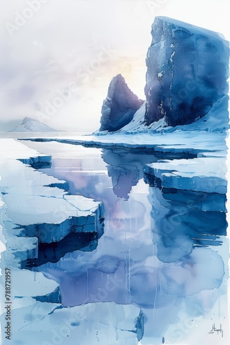Watercolor Painting of Finnish Seascape with Rocky Shores Generative AI