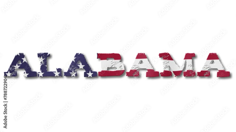 Alabama Text with USA Flag Waving Inside. Seamless Loop Animation on ...