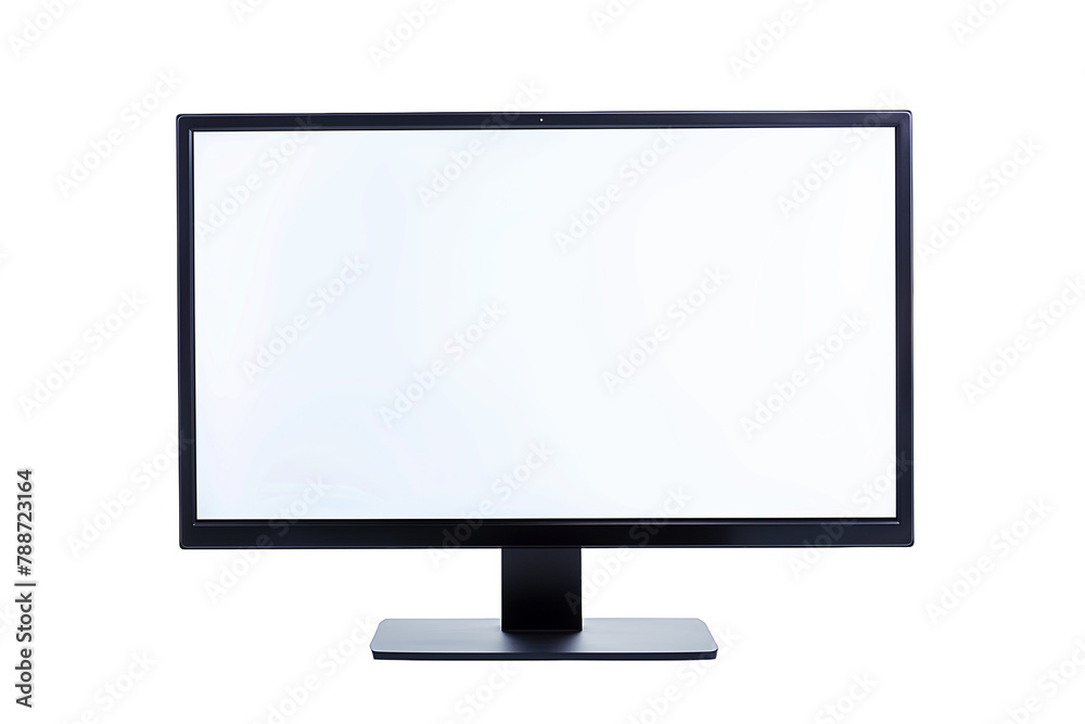 Flat Computer Monitor with White Screen - Isolated on White Transparent Background, PNG
