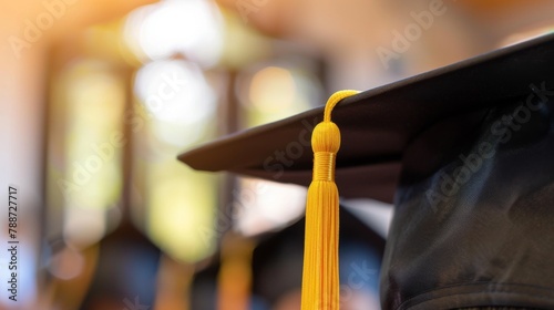 Black Graduation Cap with Yellow Tassel: Symbol of Academic Success