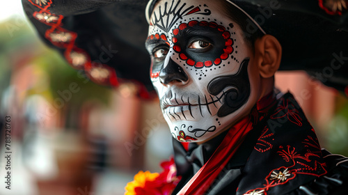 Hombre mejicano pintada para la fiesta de los muertos photo