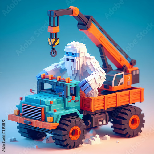 animal works on a truck crane photo