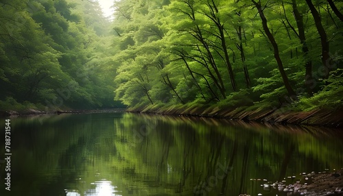 Peaceful Lake Nestled Amidst Lush Green Forests: Reflections of Nature's Serenity, Hand Edited Generative AI