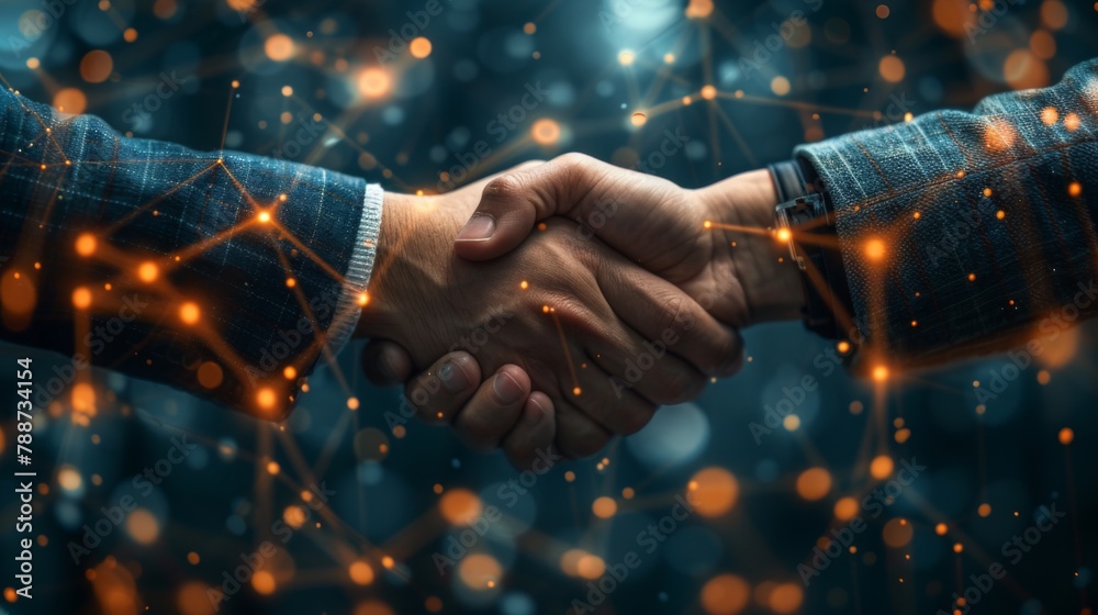 Close-Up of a Firm Handshake With Glowing Connections Close-Up of a Firm Handshake With Glowing Connections