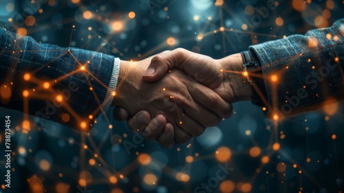 Close-Up of a Firm Handshake With Glowing Connections