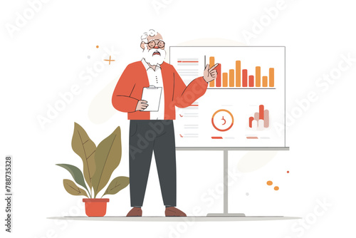 old man presenting slides isolated vector style