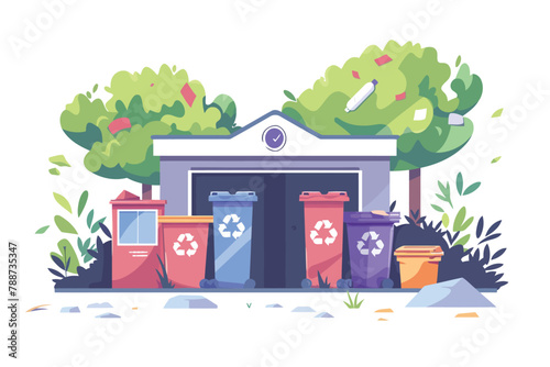 Recycling center full of plastic waste isolated vector style photo