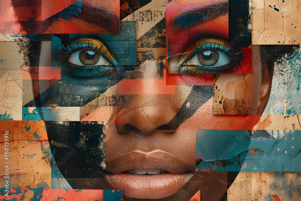  Portrait of a Woman with Colorful Abstract Facial Art