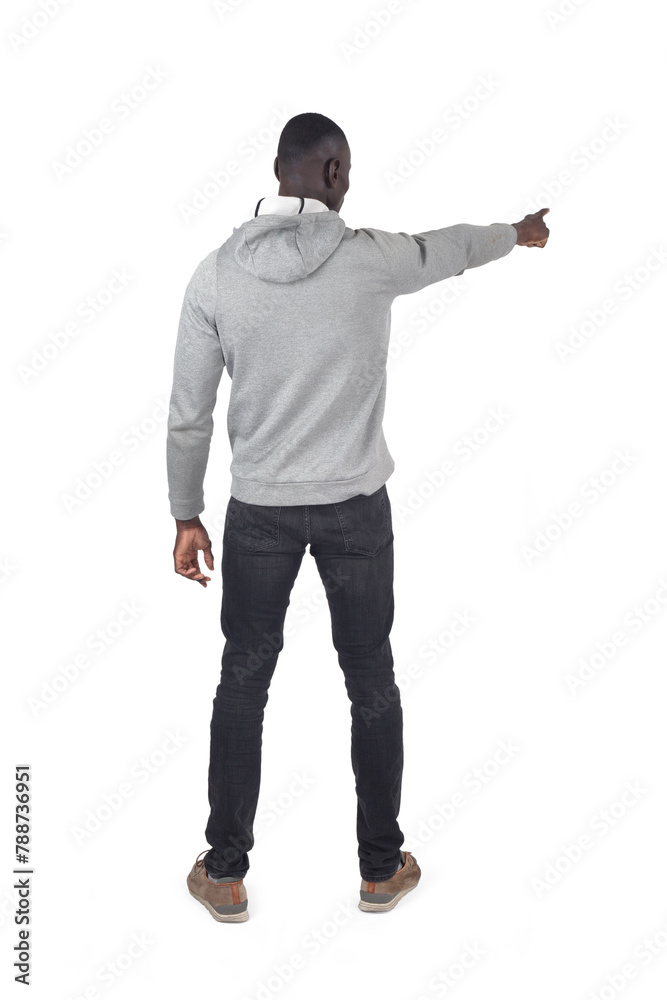 Obraz premium back view of a man pointing front on white background