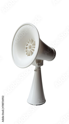 A white megaphone on a black background photo