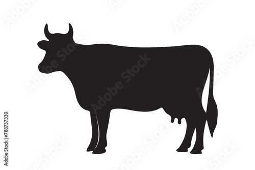 Cow black silhouette isolated on white background. Cow  vector Illustration. Cow Art work.