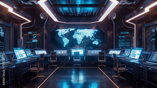 Modern Cybersecurity Operations Center, highlighted in blue, network protection concept