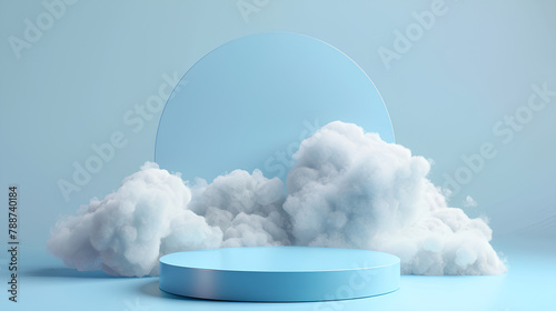 Fototapeta Naklejka Na Ścianę i Meble -  Cloud background podium blue 3d product sky white display platform render abstract stage pastel scene. Podium stand light minimal cloud background studio dreamy pedestal backdrop smoke geometric