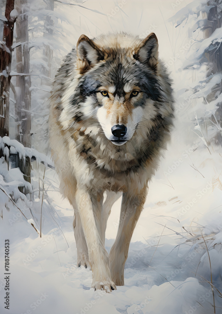 Fototapeta premium Wild wolf in a mystical winter forest