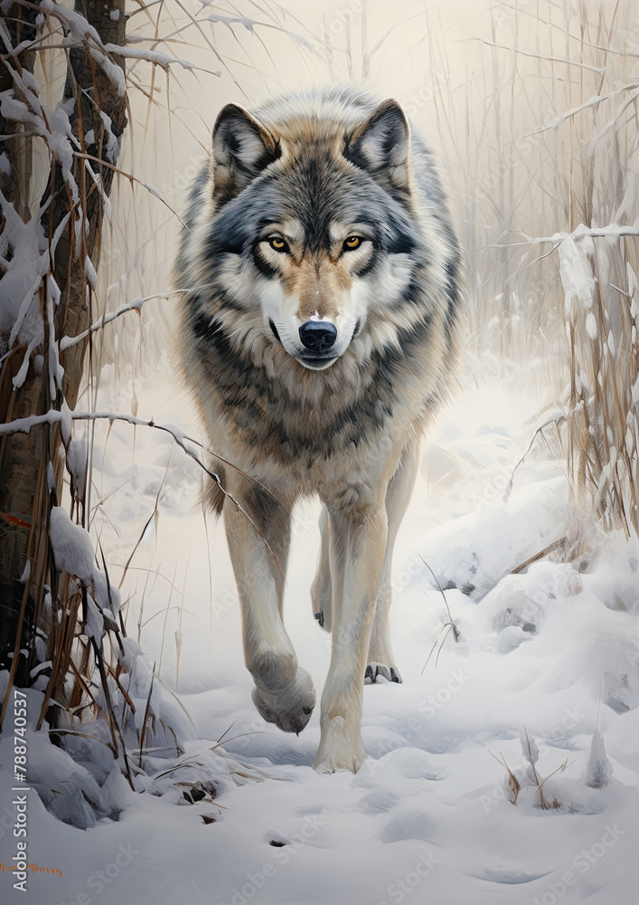 Fototapeta premium Wild wolf in a mystical winter forest