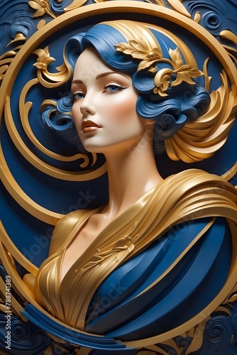 Bildnis - Art Deco Stil - Saphir-Lady in Blau und Gold photo