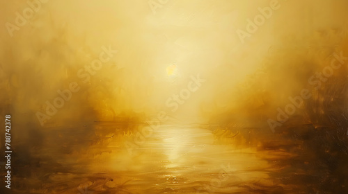 Golden sunset over the sea, creating a radiant backdrop. Rich hues merge, casting a warm glow. Tranquil waters reflect the sky's brilliance, evoking serenity and awe