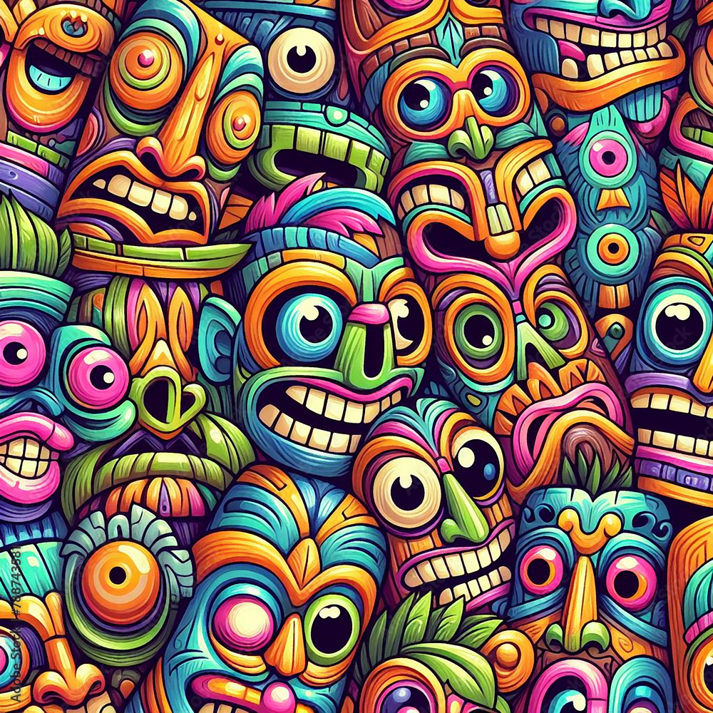 funny cartonized tiki mask pattern funny cartonized tiki mask pattern