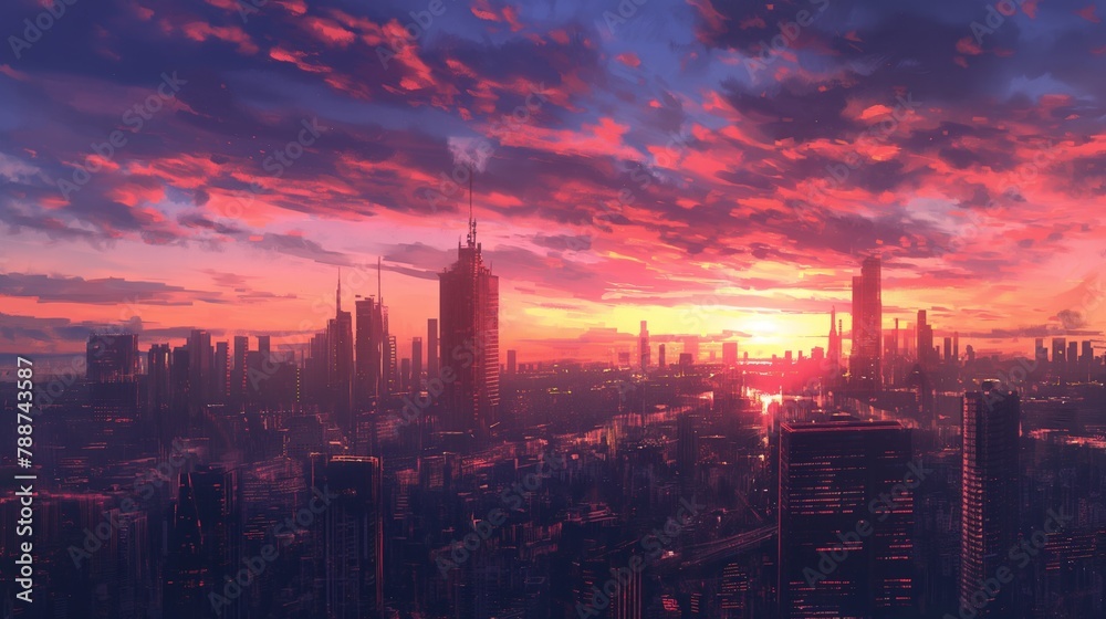 Sunset Hues Over Metropolitan Skyline Sunset Hues Over Metropolitan Skyline