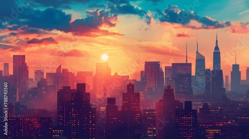 Sunrise Over the City Skyline